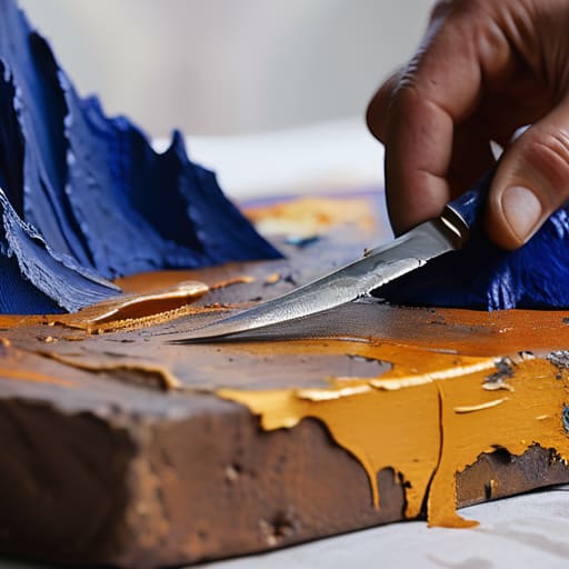 Demonstrating how palette knives are used.